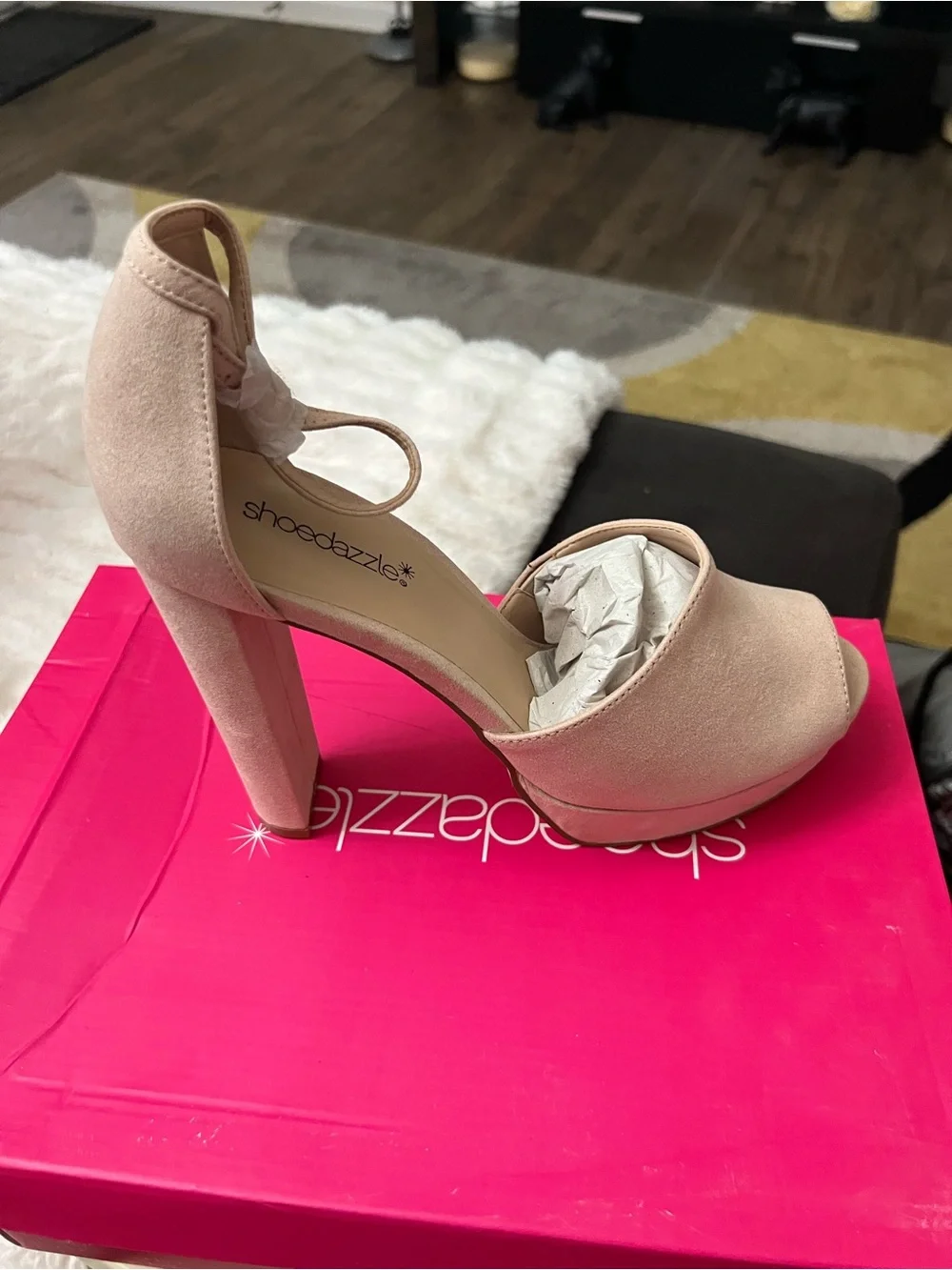 Shoe Dazzle Blush Platform Block Heel Sandal